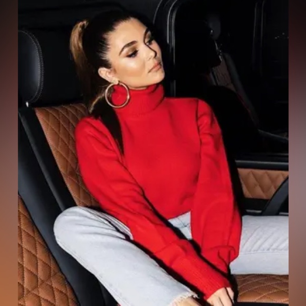 Olivia Jade x Princess Polly Cropped Red Turtleneck Sweater